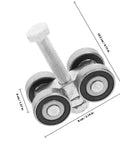 Heavy Duty Dual Bearing Sliding Door Pulley Roller In Tough Matte Black Steel for smooth sliding, showing dimensions 10.5cm x 8cm x 4cm.