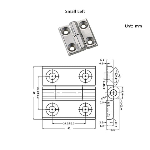 Detachable hinge; heavy-duty 304 stainless steel with polished finish, small left-handed, 1 piece