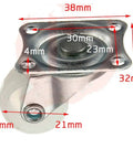 Built Tough Universal Swivel Casters Featuring Shock Resistant Ball Bearings White Nylon Roller Wheels with measurements shown