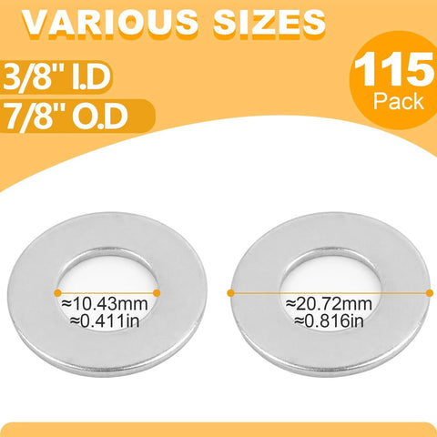 Two stainless steel flat washers, 3/8 in I.D. x 7/8 in O.D., 304 stainless