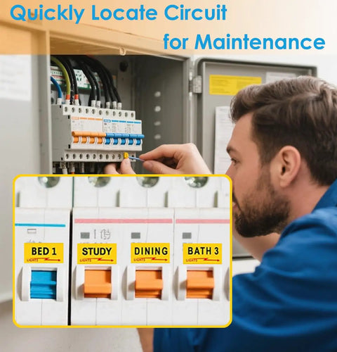 Kick Ass Circuit Breaker Labels Designed To Tame Your Electrical Panel With A Super Solid Grip that shows labeled switches for easy circuit identification.