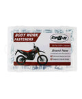 Premium Heavy Duty Blue Zinc Plated Bolt Kit For Honda CRF250 300 450 Rally Dirt Bikes in a clear storage box.