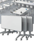 Built Tough Folding Computer Desk With Easy Rollin Locking Casters, heavy duty mobile training table stacked for space saving use.