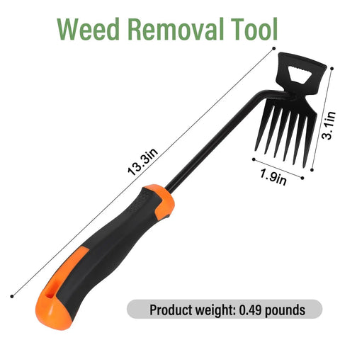 Portable Garden Weeder Tool With Six Tooth Weeder, Heavy Duty Manganese Steel Hand Weeding Tool For Veggie Gardens, 13.3 Inch