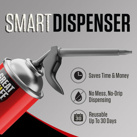 Smart Dispenser Gap And Crack Foam Sealant Cream 12 Ounce For Drafts And Leaks, nozzle detail, mess-free application info