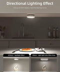 Rechargeable LED Puck Lights With Remote Control illuminating a plate under cabinet, demonstrating spotlight effect and light control