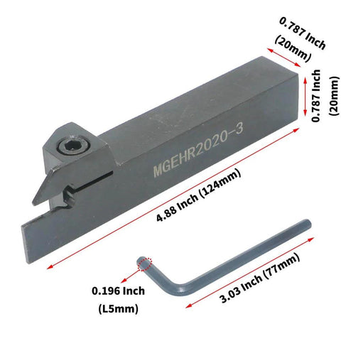 Heavy Duty CNC Lathe Grooving Tool Holder With Three MGMN300 Carbide Blades 0.787 Inch MGEHR2020 3 Built From High Strength Alloy Steel