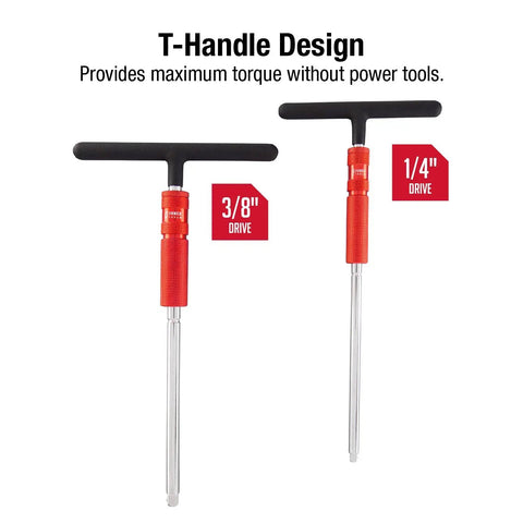 Adjustable T Handle Speed Wrench Set With Four Position Grip One Quarter Inch And Three Eighths Inch Drive Two Piece Anodized Speed