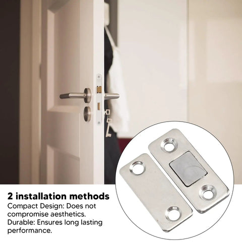 Slim Magnetic Door Catch Kit In Stainless Steel 8 Pack Cabinet Latch with adhesive or screw mount for secure closures