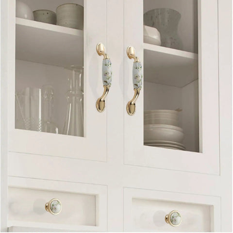 Ceramic Door Knobs Set, 2 Pcs Retro Furniture Handle, Vintage Antique Drawer Pulls Cupboard Knob, Zinc Alloy With Ceramic Accent