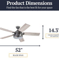Industrial 52 Inch LED Ceiling Fan With Remote Light Kit, Dual Mounting, Reversible Motor, Five Dual Finish Blades, Iron Finish