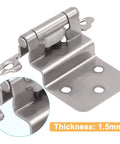 Three Eighths Inch Inset Hinges For Face Frame Kitchen Cabinets Satin Nickel Self Closing Cupboard Hardware With Screws Easy Install Built Tough 60 Pack For Cabinet Doors And Do It Yourself Renovations, thickness 1.5mm, close-up view
