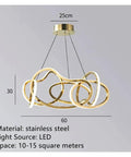 Modern Stainless Steel Creative LED Pendant Lamp Luxury Living Room Restaurant Bedroom Hotel Minimalist Chandelier Decor Light, 25cm x 60cm size.