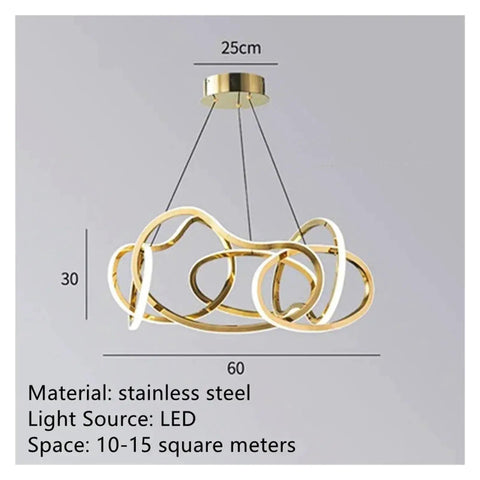 Modern Stainless Steel Creative LED Pendant Lamp Luxury Living Room Restaurant Bedroom Hotel Minimalist Chandelier Decor Light, 25cm x 60cm size.