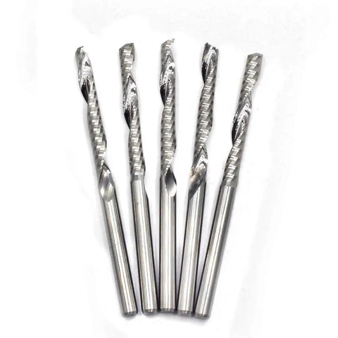 End Mill Set With One Eighth Inch Shank Fifteen Piece Kit Of Solid Tungsten Carbide CNC Router Bits For Engraving Milling Roughing Hollowing And 3D Sculpting Includes Five Two Flute Ball Nose Bits Five Double Edged Straight And Five Single Flute Bits