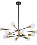 12 Light Modern Sputnik Chandelier in Black and Gold With Adjustable Branch Height E26 Base Pendant Lighting, mid-century look