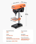 8 Inch Benchtop Drill Press With Five Speed Settings 750 1140 1740 2340 3200 RPM, 0-45 Degree Tilting Table, LED Work Light