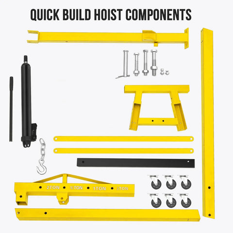 Heavy Duty Folding Engine Hoist With Adjustable Telescopic Boom two ton components including yellow parts, hydraulic cylinder, and hardware.