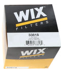 Box of Wix Filters 33818 fuel filter, showcasing packaging for Pro-Grade Racing Filters Cartridge Fuel Filter For High-Performance Engines.