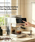Straight Fire Smart Fully Automatic Espresso Machine Loaded With A Built In Conical Burr Grinder And Twenty Five Precision Settings For Brewing Hot And Cold Brew Coffee Right At Home Daily, showing user-friendly interface with one-tap coffee modes.