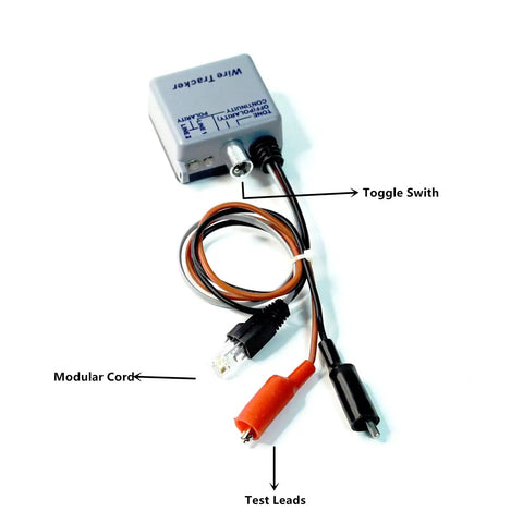 Tone Generator Kit And Wire Tracer For Pros And DIYers High Accuracy Cable Toner Detector with toggle switch and test leads.