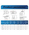 Technical diagram showing dimensions and specifications for 4 Pack 1.5 Inch Diamond Swivel Wheel Furniture Caster With Brake And Double Bearing Sleeve Black Stem Casters M8 And M10 Universal 10x25mm Workhorse No Nonsense Heavy Duty Floor Friendly.