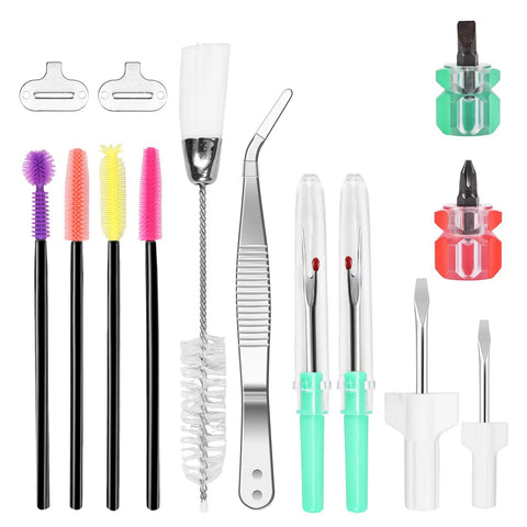 Handy 14Pcs Sewing Machine Cleaning Kit Pro Grade Repair Tools With Double Headed Brush Tweezers And Screwdrivers set displayed