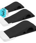 Set of 3 black and white rubber wedges, heavy duty rubber door stoppers set of 6 for carpet hardwood concrete and tile doors.