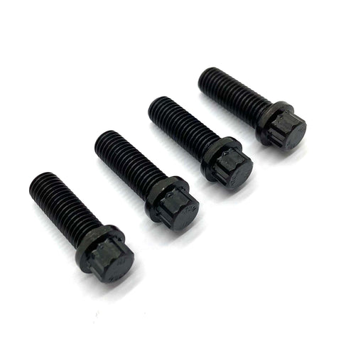 Set of four 1310 U Joint Driveshaft Strap Bolts replaces J4006928 for Jeep and Dodge vehicles, shown on white background.