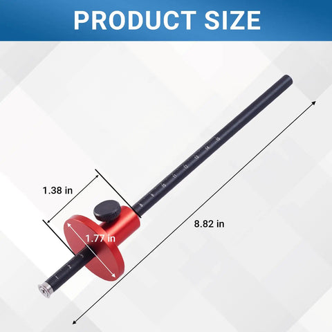 Professional Wheel Marking Gauge With Micro Adjustment For Woodworking Dang Accurate Dual Metric And Imperial Scale Carbide Scriber with size measurements.