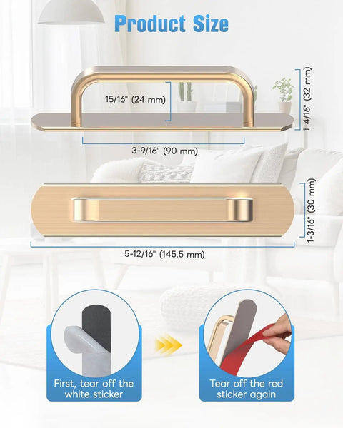 Diagram showing dimensions of 5.7 Inch Self Adhesive Cabinet Handle Stick On Aluminum Barn Door Pull for Closet Kitchen Cupboard Drawer.