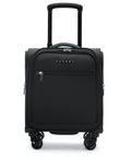 Front view of Underseat Carry On Luggage With Wheels 14 Inch Softside Spinner Travel Bag In Black For Airlines And Short Trips