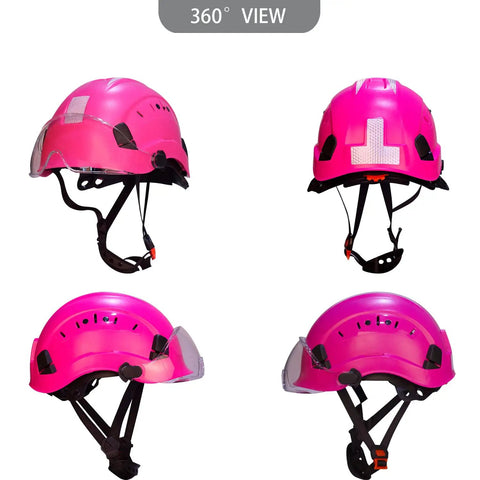 360 view of Pink Womens Lightweight Hard Hat With 6 Point Suspension ANSI Z89.1 Approved ABS Helmet Goggles Included Reflective Decals