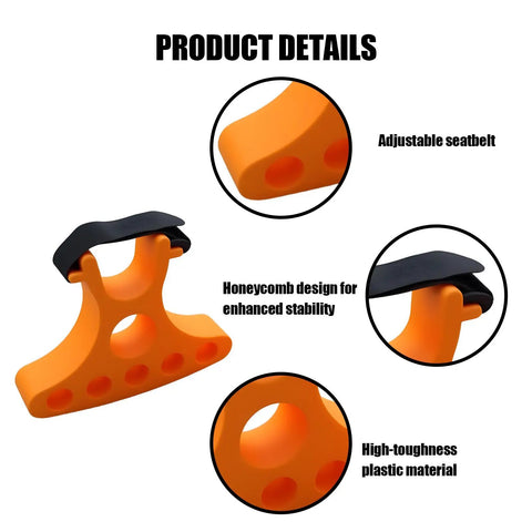 Close-up of orange bike repair stand honeycomb design, adjustable seatbelt, high-toughness plastic material for Two Pack Portable Bicycle Repair Stand For Electric, Mountain And Road Bikes, Handlebar Jack That Lifts Up To 50 Pounds, Adjustable Height, Fits 1.18 To 1.38 Inch Handlebars, Easy Setup For Quick Bike Maintenance.