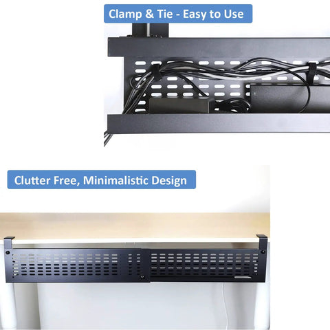 Under Desk Cable Management Tray Kit With Horizontal Design Extends Up To 41 Inches No Drill C Clamp Mount Black installed