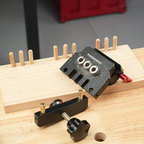 Self Centering Dowel Jig Kit For Woodworking Edge Corner And Surface Joints 6mm 8mm 10mm Dowel Pins with aluminum body on wood