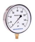 Big 4.5 Inch Dial Water Pressure Gauge With Lead Free Stainless Steel Case For Drinking Water, 0 To 160 Psi Range, Plus Minus 1 Percent Accuracy