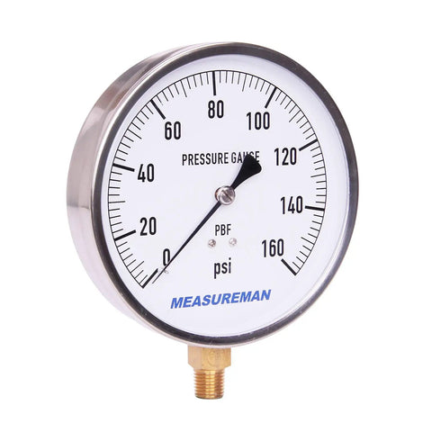 Big 4.5 Inch Dial Water Pressure Gauge With Lead Free Stainless Steel Case For Drinking Water, 0 To 160 Psi Range, Plus Minus 1 Percent Accuracy