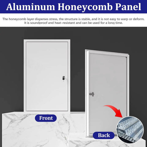 Rock Solid Aluminum Attic Access Door With Key Lock Smooth Ceiling Panel For Drywall Homes Tough As Nails To Fight Rust And Weather Dead Simple Concealed Inspection Hatch For Plumbing And Wiring Jobs Year Round showing front and back views.