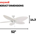 Duval 52 Inch Indoor Outdoor Ceiling Fan With Quick 2 Hang Mount Dual Mount 5 Blade Tropical Design Pull Chain ETL Damp Rated White