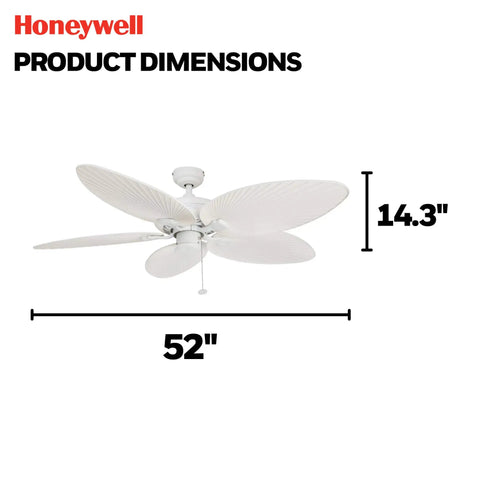 Duval 52 Inch Indoor Outdoor Ceiling Fan With Quick 2 Hang Mount Dual Mount 5 Blade Tropical Design Pull Chain ETL Damp Rated White