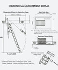 Dimensional measurement display of Heavy Duty Electric Attic Ladder With Remote Pull Down Loft Stair Folding Steel Ceiling Access Retractable Staircase.