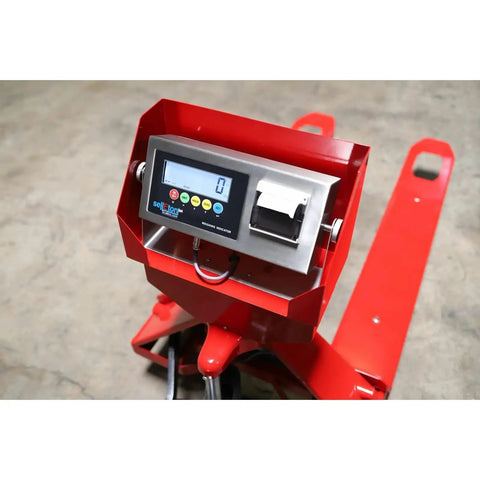 Heavy Duty Manual Pallet Jack Scale With Built In Printer And Stainless Steel Display Five Thousand Pound Capacity Dead On Accurate To One Pound For Shipping Logistics And The Daily Grind