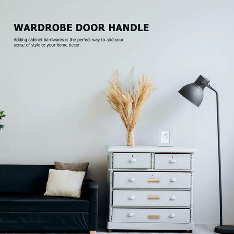 White dresser with 5 Pack Golden Cabinet Pull Handles Single Hole T Bar Style For Cabinets Wardrobe Doors Drawers Kitchen Cupboards Easy Install Hardware Modern Furniture Pulls With Dope Look And Durable Build next to black sofa.