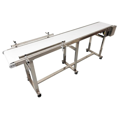 110V PU Belt Conveyor With Double Guardrails, 82.7 Inch Long Belt, 7.8 Inch Wide Flat Conveyor System Built Tough With Anti Slip And Wear Resistant Surface