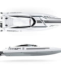 Top and side view of a Massive 25 Inch RC Boat With Brushless Water Cooled Motor Reaches 30 MPH, 2.4GHz Remote Control For Adults