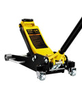 VEVOR 3-Ton low-profile racing floor jack, dual-piston, yellow/black, aluminum/steel construction, front view