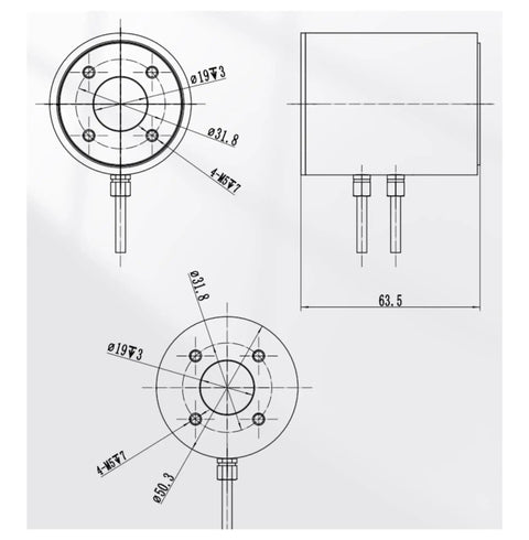 Technical drawing of 2D Force Sensor 0-500N Range, Rugged Multi Axis Load Cell for Precise Pressure And Torque Measurement