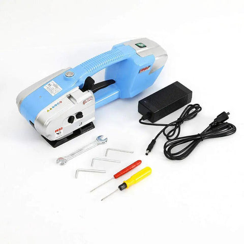 Heavy Hitter Handheld Battery Powered Strapping Machine With Automatic PET Or PP Belt Welding solid metal build with tools and charger.