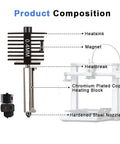 Detailed diagram of Pro Grade Drop In Multi Size Hotend Kit with 0.4mm hardened steel nozzle, heatsink, and heating block.